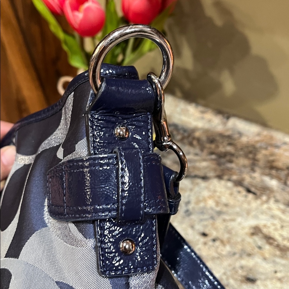 Coach EUC Moto Optic C Signature Blue Metallic Jacquard Crossbody/Shoulder - Picture 7 of 10